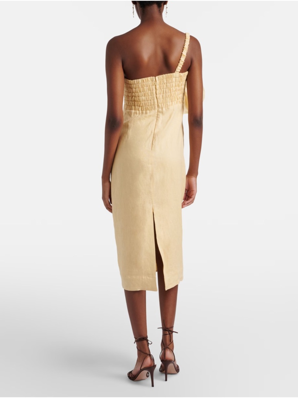 FARM RIO Foral-appliqué one-shoulder linen midi dress - Picture 3 of 4